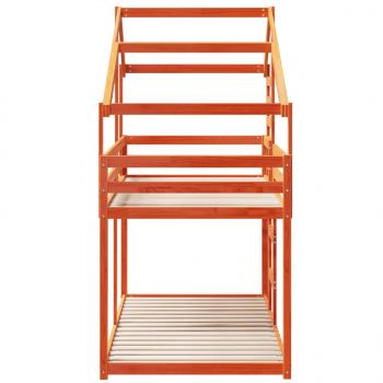 Etagenbett mit Dach Wachsbraun 90x190 cm Massivholz Kiefer