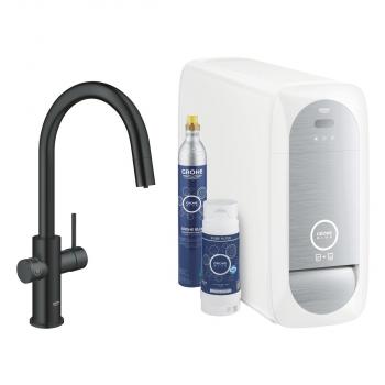 ARDEBO.de GROHE Blue Home Starter Kit, C-Auslauf, herausziehbarer Mousseurauslauf, bis 150° schwenkbar, velvet black (31541KS0)
