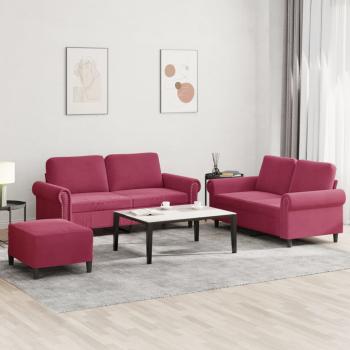 ARDEBO.de - 3-tlg. Sofagarnitur mit Kissen Weinrot Samt