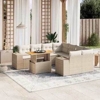 ARDEBO.de - 9-tlg. Garten-Sofagarnitur mit Kissen Beige Poly Rattan