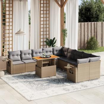 ARDEBO.de - 11-tlg. Garten-Sofagarnitur mit Kissen Beige Poly Rattan