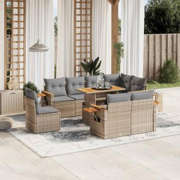 ARDEBO.de - 9-tlg. Garten-Sofagarnitur mit Kissen Beige Poly Rattan