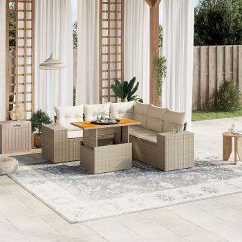 ARDEBO.de - 6-tlg. Garten-Sofagarnitur mit Kissen Beige Poly Rattan
