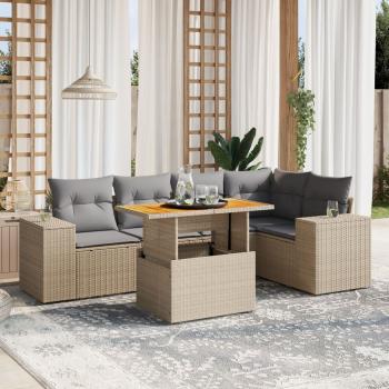 ARDEBO.de - 6-tlg. Garten-Sofagarnitur mit Kissen Beige Poly Rattan