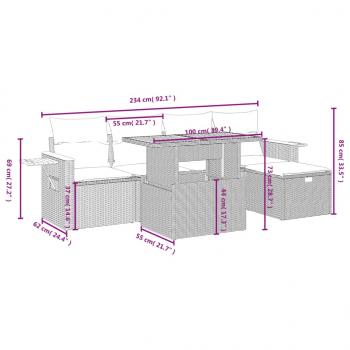 6-tlg. Garten-Sofagarnitur mit Kissen Beige Poly Rattan