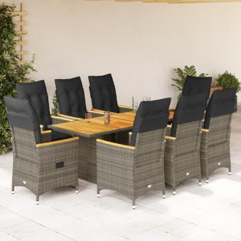 ARDEBO.de - 9-tlg. Garten-Essgruppe mit Kissen Grau Poly Rattan