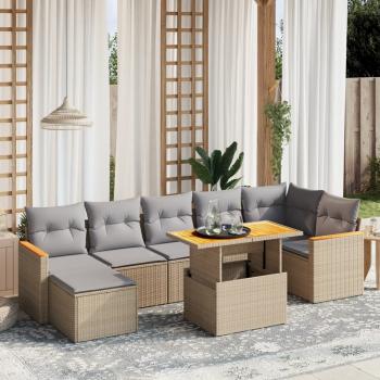 ARDEBO.de - 8-tlg. Garten-Sofagarnitur mit Kissen Beige Poly Rattan