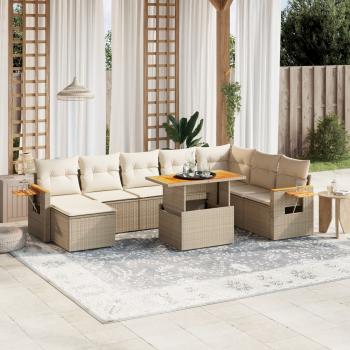 ARDEBO.de - 8-tlg. Garten-Sofagarnitur mit Kissen Beige Poly Rattan