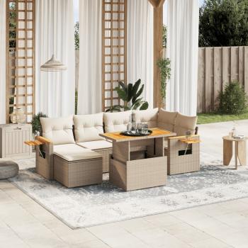 ARDEBO.de - 7-tlg. Garten-Sofagarnitur mit Kissen Beige Poly Rattan