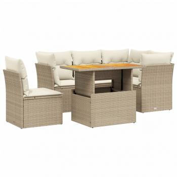 5-tlg. Garten-Sofagarnitur mit Kissen Beige Poly Rattan