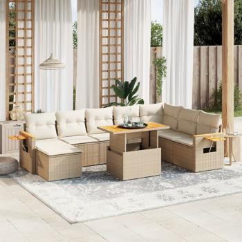ARDEBO.de - 9-tlg. Garten-Sofagarnitur mit Kissen Beige Poly Rattan