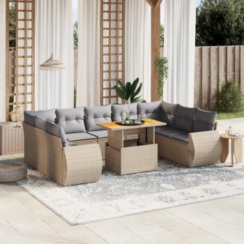 ARDEBO.de - 10-tlg. Garten-Sofagarnitur mit Kissen Beige Poly Rattan