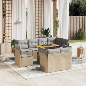 ARDEBO.de - 9-tlg. Garten-Sofagarnitur mit Kissen Beige Poly Rattan