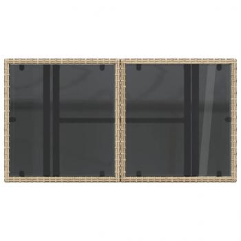 Gartentisch mit Glasplatte Beige 100x55x73 cm Poly Rattan
