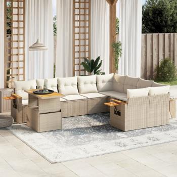 ARDEBO.de - 10-tlg. Garten-Sofagarnitur mit Kissen Beige Poly Rattan