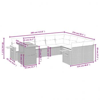 10-tlg. Garten-Sofagarnitur mit Kissen Beige Poly Rattan