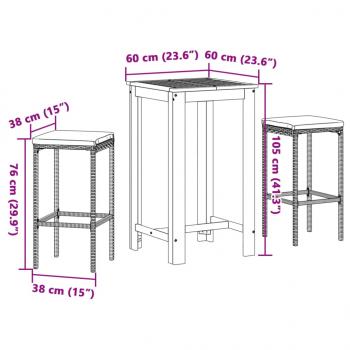 3-tlg. Gartenbar-Set Braun Massivholz Akazie und Poly Rattan