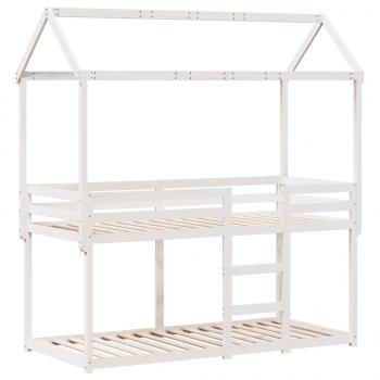 Etagenbett mit Dach Weiß 75x190 cm Massivholz Kiefer