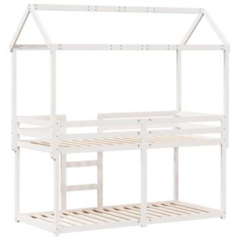 Etagenbett mit Dach Weiß 75x190 cm Massivholz Kiefer