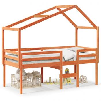 ARDEBO.de - Hochbett mit Dach Wachsbraun 75x190 cm Massivholz Kiefer