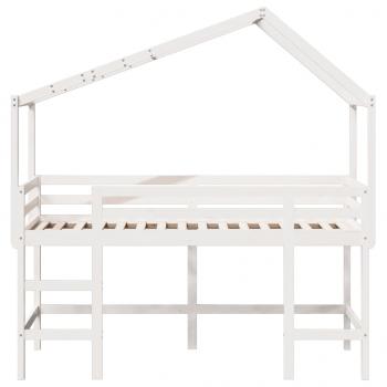 Hochbett mit Leiter und Dach Weiß 90x190 cm Massivholz Kiefer