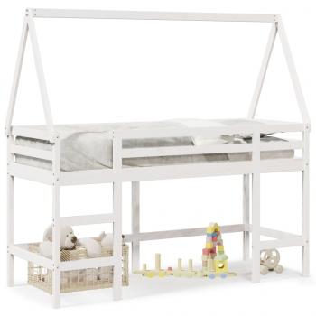 ARDEBO.de - Hochbett mit Leiter und Dach Weiß 90x200 cm Massivholz Kiefer