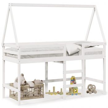 ARDEBO.de - Hochbett mit Leiter und Dach Weiß 90x200 cm Massivholz Kiefer