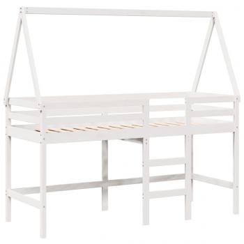 Hochbett mit Leiter und Dach Weiß 90x200 cm Massivholz Kiefer