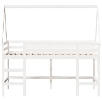 Hochbett mit Leiter und Dach Weiß 80x200 cm Massivholz Kiefer