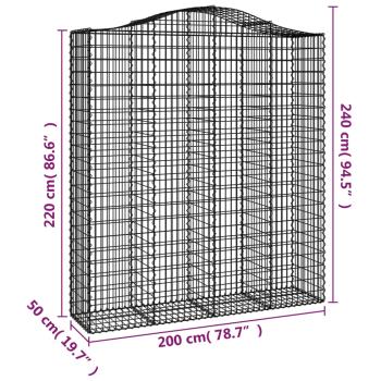 Gabione mit Hochbogen 200x50x220/240 cm Verzinktes Eisen