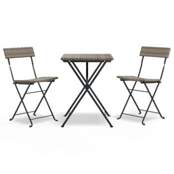 3-tlg. Bistro-Set Klappbar Grau Poly Rattan