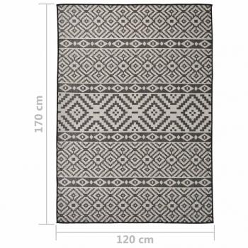 Outdoor-Teppich Flachgewebe 120x170 cm Schwarz Gestreift