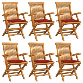 ARDEBO.de - Gartenstühle mit Roten Kissen 6 Stk. Massivholz Teak