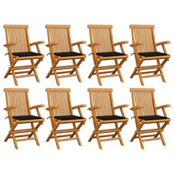 ARDEBO.de - Gartenstühle mit Schwarzen Kissen 8 Stk. Massivholz Teak