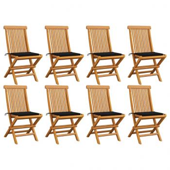 ARDEBO.de - Gartenstühle mit Schwarzen Kissen 8 Stk. Massivholz Teak