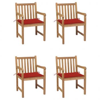 ARDEBO.de - Gartenstühle 4 Stk. mit Roten Kissen Massivholz Teak
