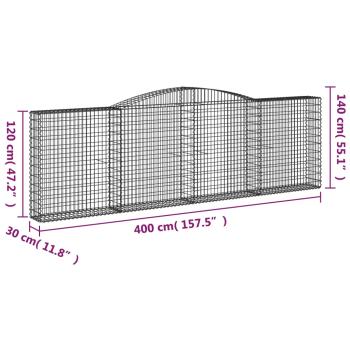 Gabionen mit Hochbogen 15Stk. 400x30x120/140cm Verzinktes Eisen