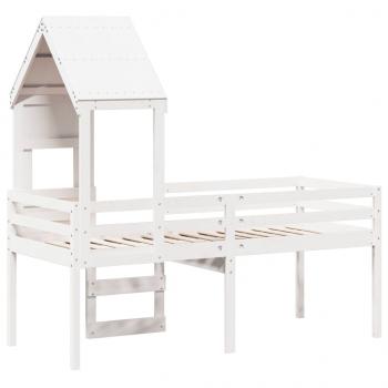 Hochbett mit Dach Weiß 75x190 cm Massivholz Kiefer