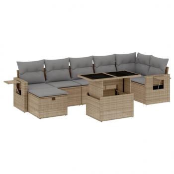 8-tlg. Garten-Sofagarnitur mit Kissen Beige Poly Rattan