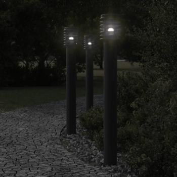 ARDEBO.de - Wegeleuchten mit Steckdose 3 Stk. Schwarz 110 cm Edelstahl
