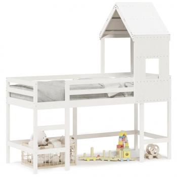 ARDEBO.de - Hochbett mit Leiter und Dach Weiß 80x200 cm Massivholz Kiefer