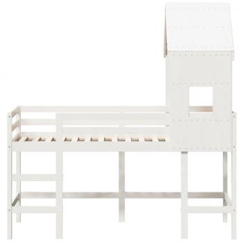 Hochbett mit Leiter und Dach Weiß 80x200 cm Massivholz Kiefer