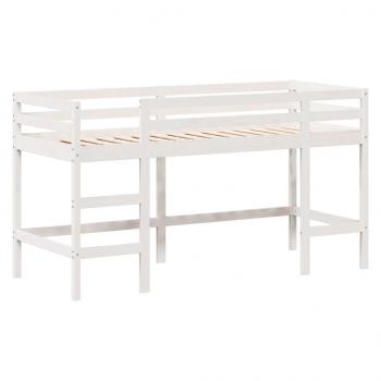 Hochbett mit Leiter und Dach Weiß 80x200 cm Massivholz Kiefer