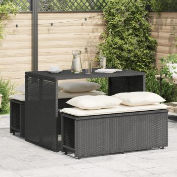 ARDEBO.de - 3-tlg. Garten-Essgruppe mit Kissen Schwarz Poly Rattan