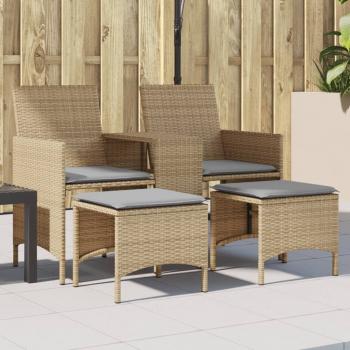 ARDEBO.de - Gartensofa 2-Sitzer mit Tisch und Hockern Beige Poly Rattan