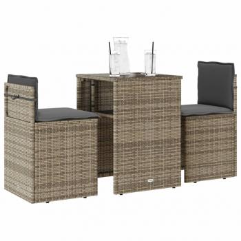 ARDEBO.de - 3-tlg. Bistro-Set mit Kissen Beige Poly Rattan