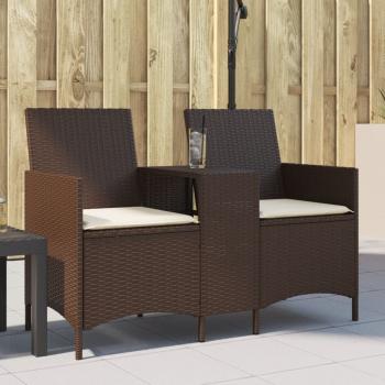 ARDEBO.de - Gartensofa 2-Sitzer mit Tisch und Kissen Braun Poly Rattan