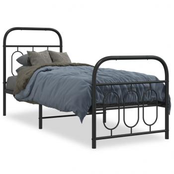 ARDEBO.de - Bettgestell mit Kopf- und Fußteil Metall Schwarz 75x190 cm