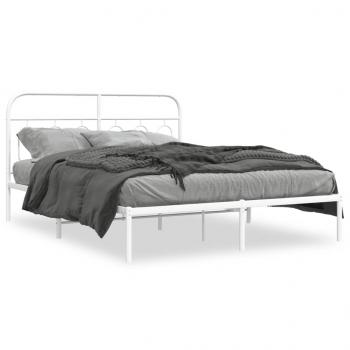 ARDEBO.de - Bettgestell mit Kopfteil Metall Weiß 135x190 cm