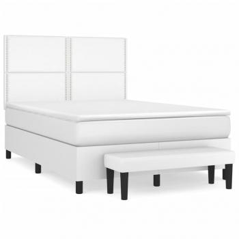 Boxspringbett mit Matratze Weiß 140x200 cm Kunstleder